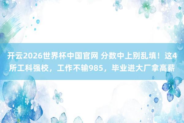 开云2026世界杯中国官网 分数中上别乱填！这4所工科强校，工作不输985，毕业进大厂拿高薪