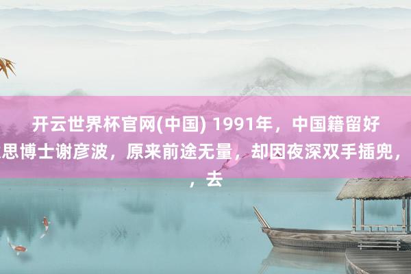 开云世界杯官网(中国) 1991年，中国籍留好意思博士谢彦波，原来前途无量，却因夜深双手插兜，去