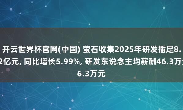开云世界杯官网(中国) 萤石收集2025年研发插足8.62亿元, 同比增长5.99%, 研发东说念主均薪酬46.3万元