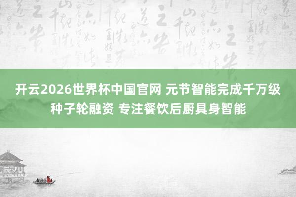 开云2026世界杯中国官网 元节智能完成千万级种子轮融资 专注餐饮后厨具身智能